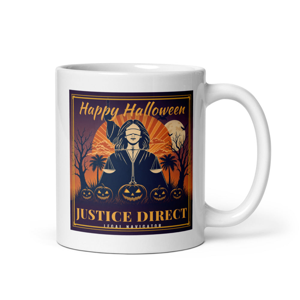 Happy Halloween centred on the front of a 11 oz white glossy mug - Freedom Advocates Florida Official, LLC