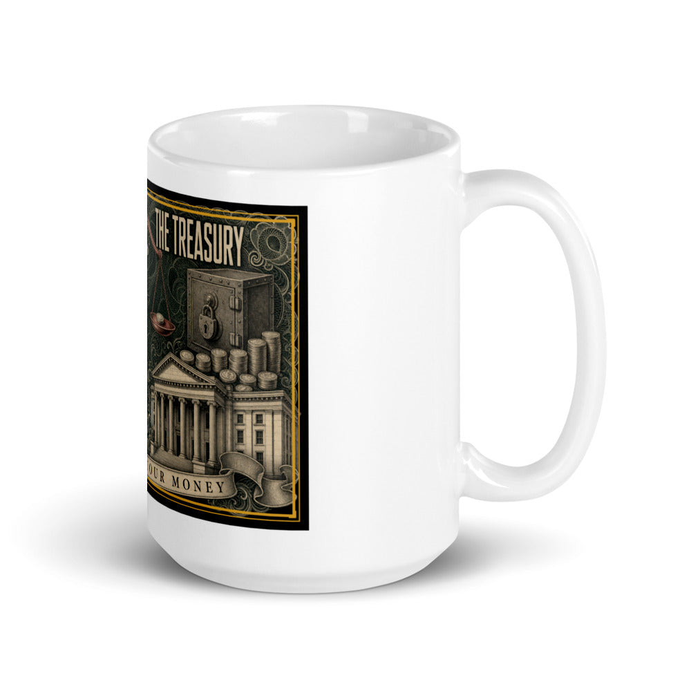 The Fed vs The Treasury printed on a 15 oz white glossy mug - Freedom Advocates Florida Official, LLC