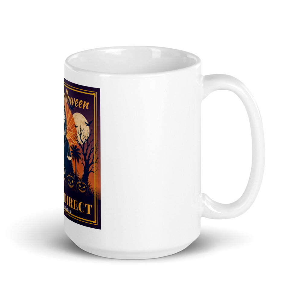 Happy Halloween, Justice Direct printed on a 15 oz white glossy mug - Freedom Advocates Florida Official, LLC