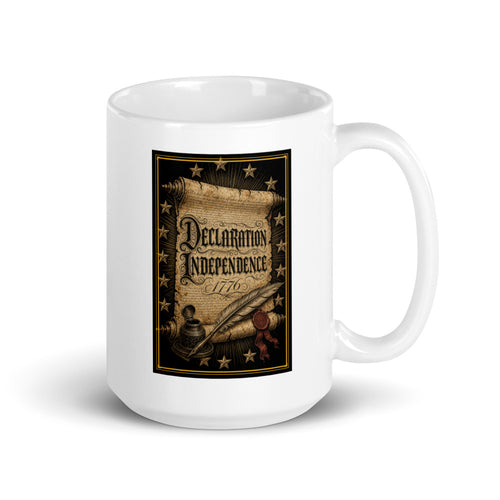 Declaration of Independence 1776 centred on the front of a 15 oz white glossy mug - Freedom Advocates Florida Official, LLC