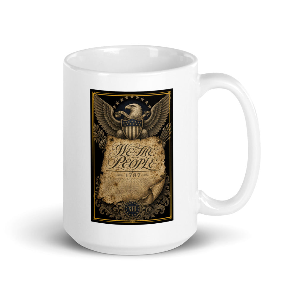 We The People 1787 centred on the front of a 15 oz white glossy mug - Freedom Advocates Florida Official, LLC