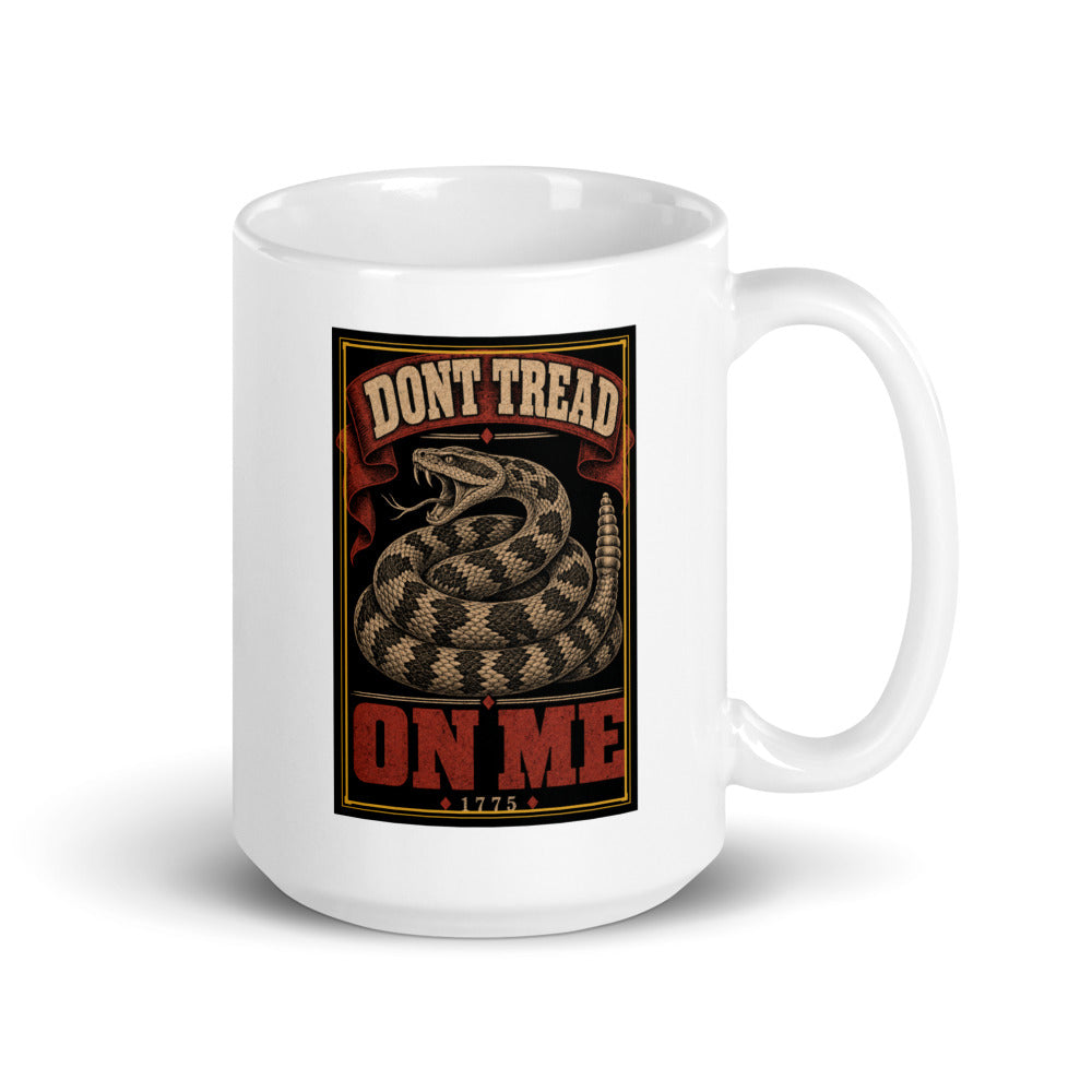 Don't Tread On Me 1775 centred on the front of a 15 oz white glossy mug - Freedom Advocates Florida Official, LLC