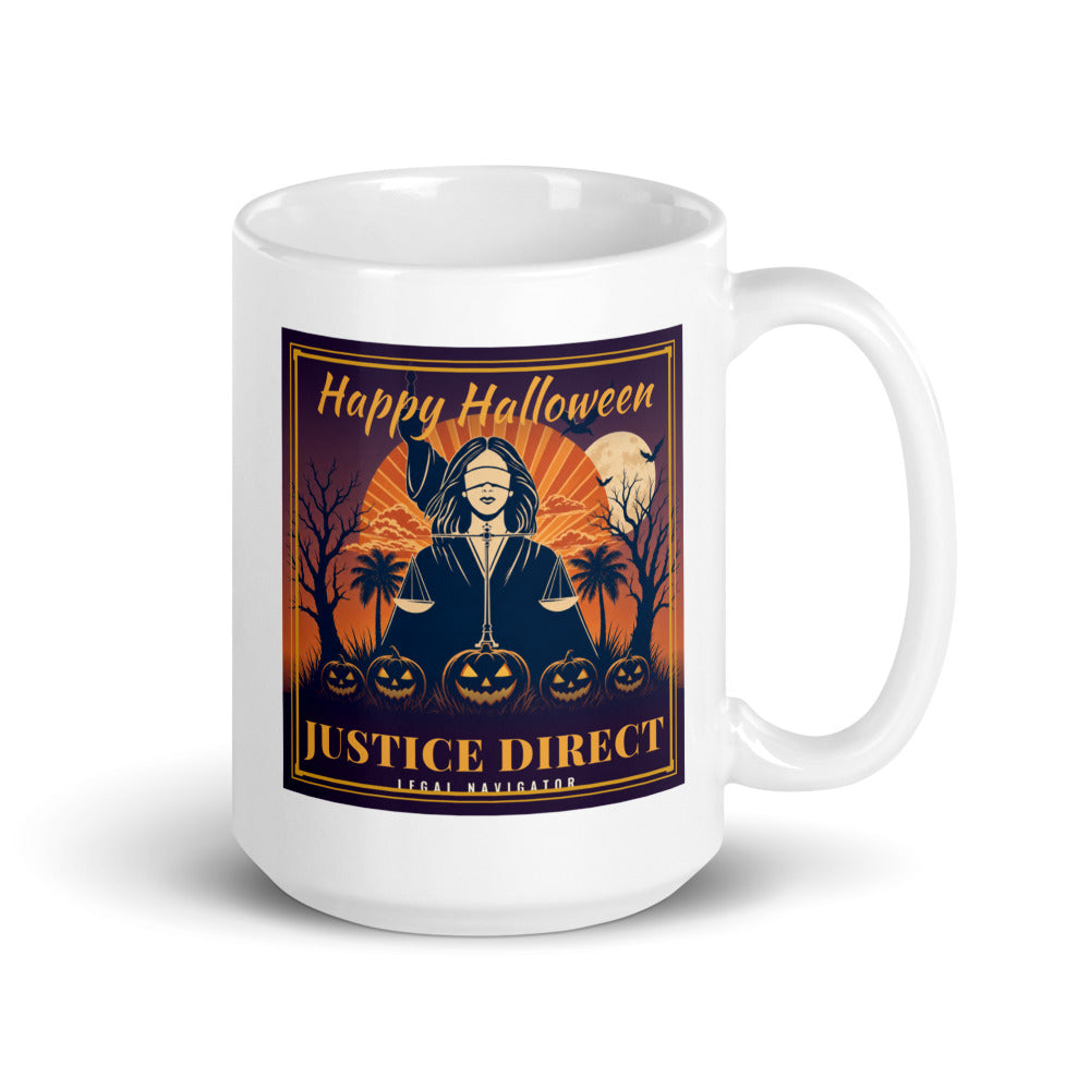 Happy Halloween centred on the front of a 15 oz white glossy mug - Freedom Advocates Florida Official, LLC